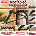 Móc áo gỗ cao cấp vai rộng 44cm, móc kim loại, thanh treo chống trượt - Móc Áo Shop Bồng Sơn, Hoài Nhơn