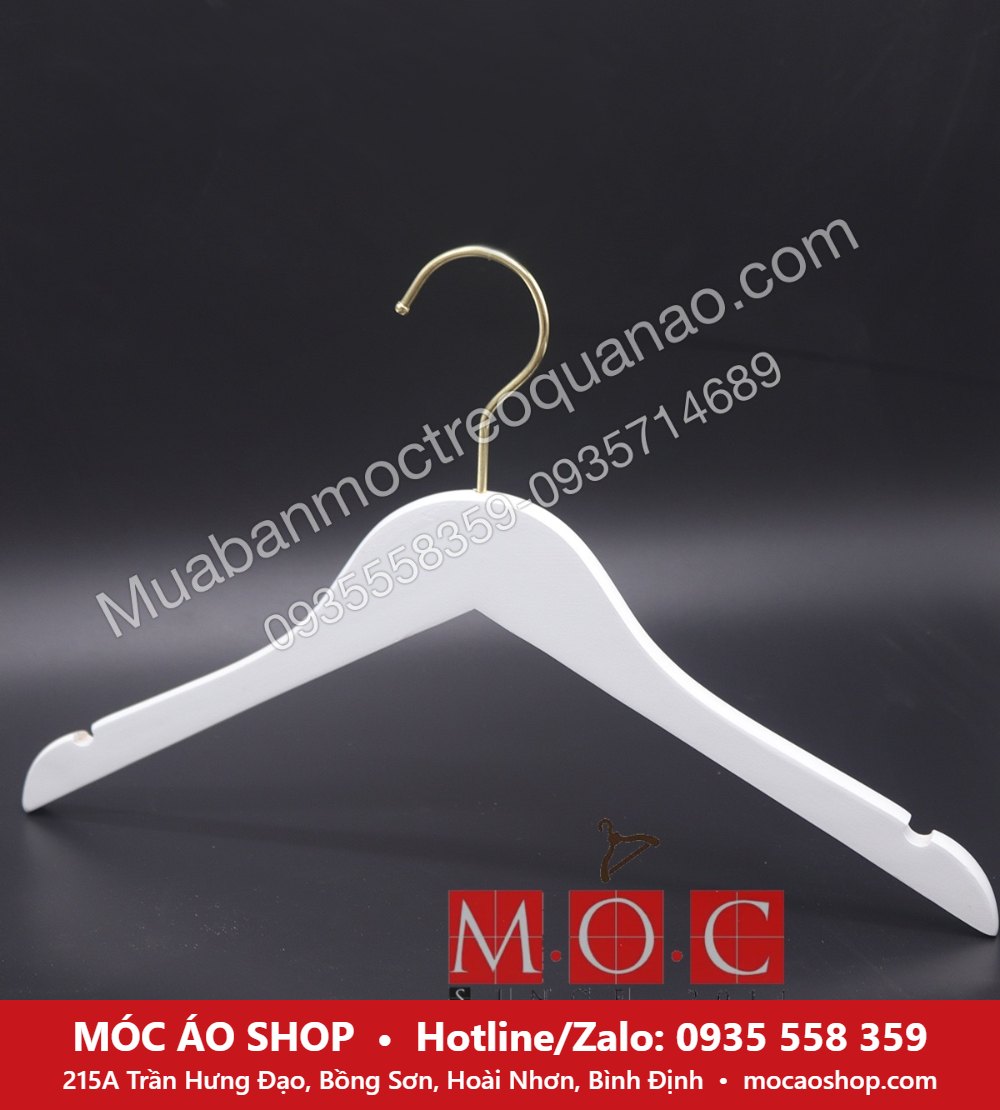 Móc áo gỗ trắng đầu móc vàng kim - Móc Áo Shop